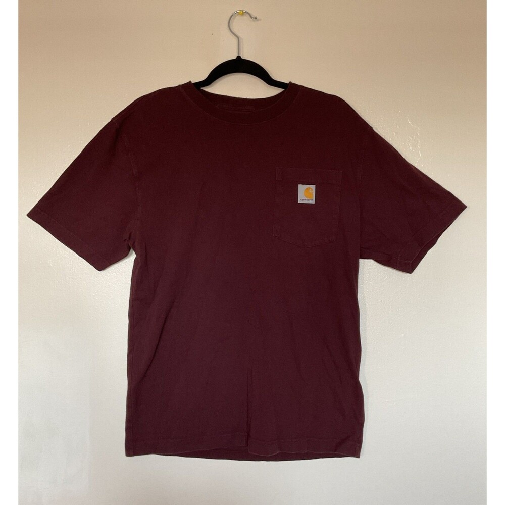 Carhartt - T-Shirt Men Burgundy Loose Fit Front Pocket Work - Size S